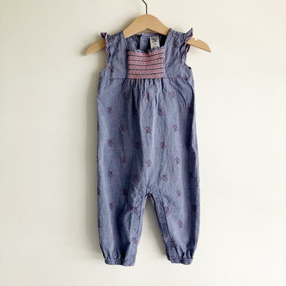 Just One You 12 Mos Jumpsuit Romper Floral Print Ruffle Smocked Blue Boho